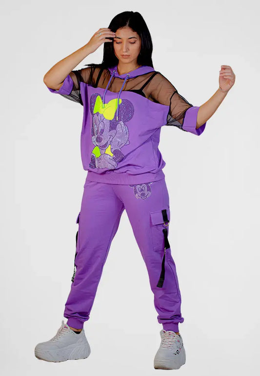 Women's Purple Mickey Mouse Print Pajamas