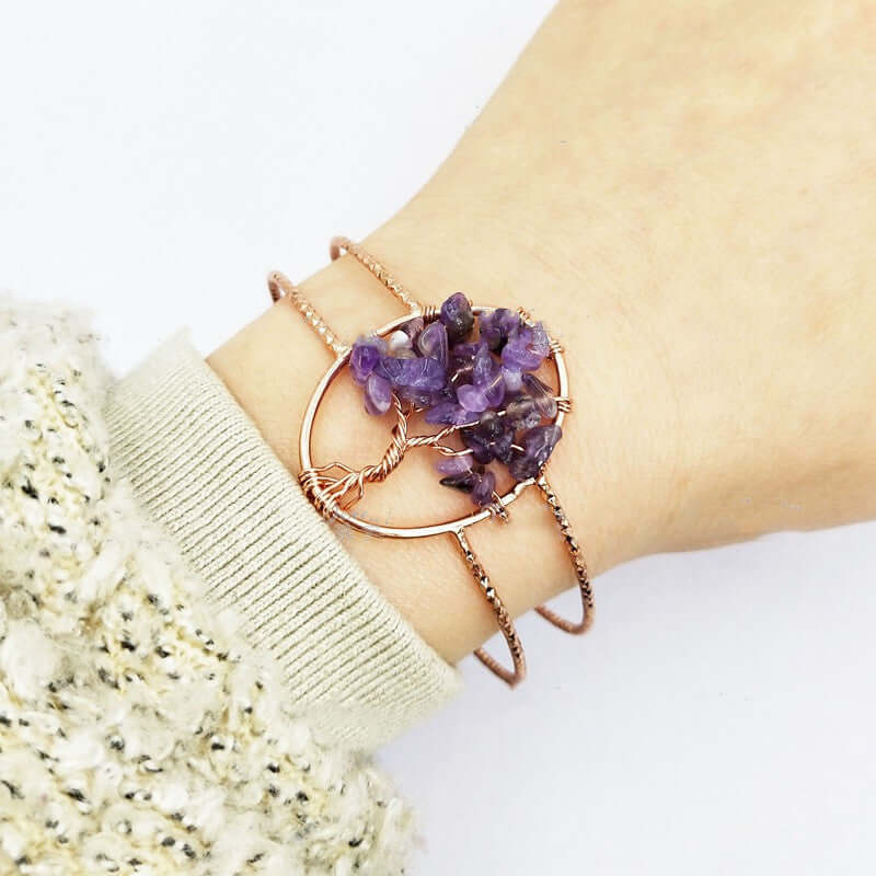 Natural Stone Amethyst Tourmaline Adjustable Bracelet