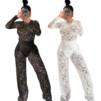 Lace Jumpsuit Straight-leg Pants Suit