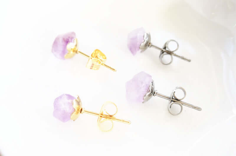 Amethyst Crushed Stone Stud Earrings