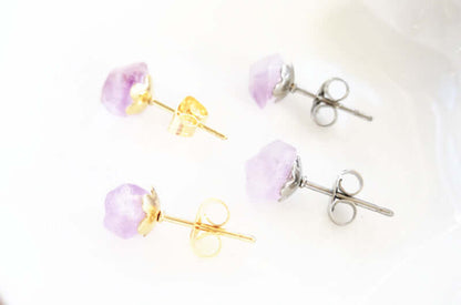 Amethyst Crushed Stone Stud Earrings