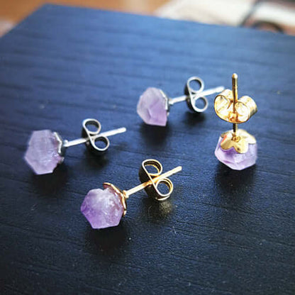 Amethyst Crushed Stone Stud Earrings