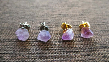 Amethyst Crushed Stone Stud Earrings