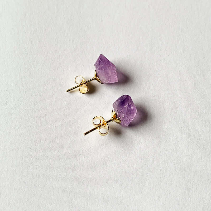 Amethyst Crushed Stone Stud Earrings