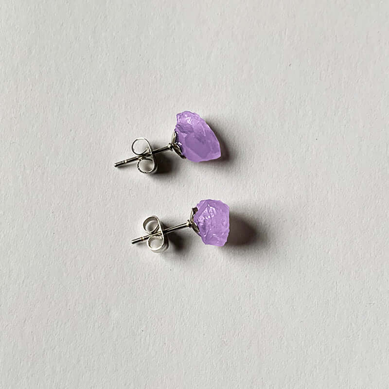 Amethyst Crushed Stone Stud Earrings