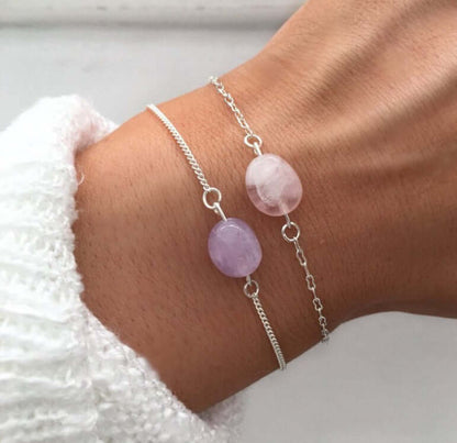 Natural Stone Amethyst Oval Bracelet