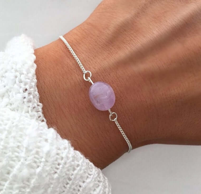 Natural Stone Amethyst Oval Bracelet