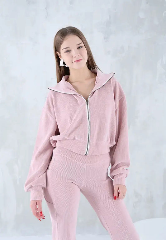 Women's pink pajamas jacket with pants simple and elegant design