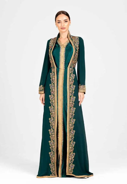 Moroccan caftan embroidered with gold threads and patterns