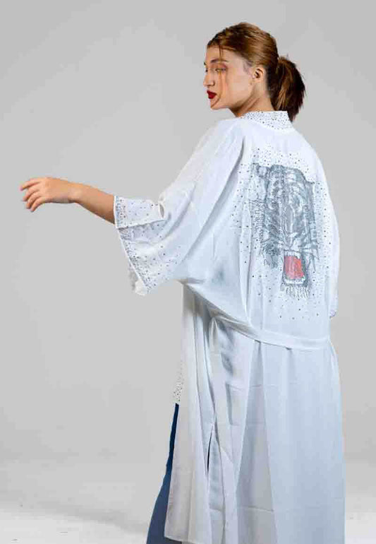 White Lace-Trimmed Abaya