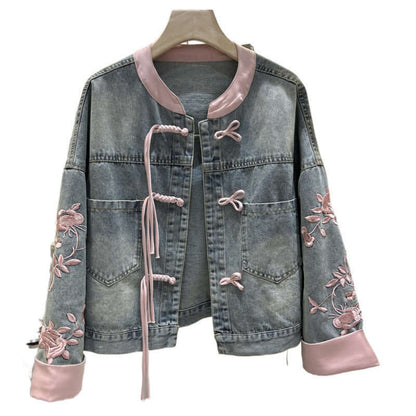 Vintage Buckle Fake Two-piece Denim Coat