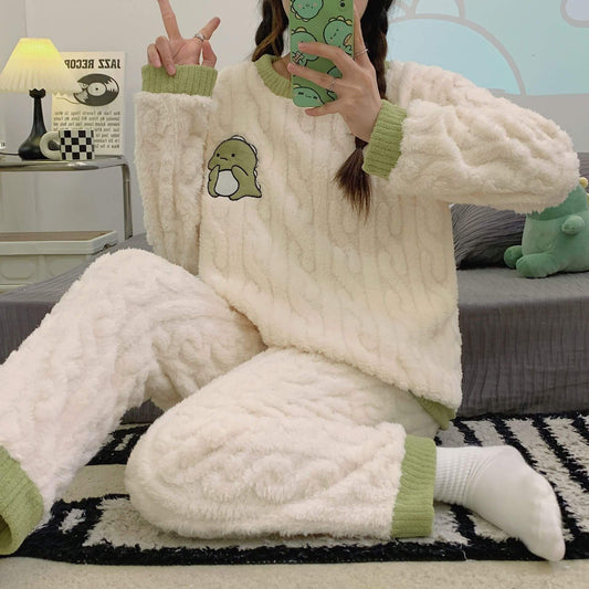 Cartoon Coral Fleece Pajamas Cardigan Homewear