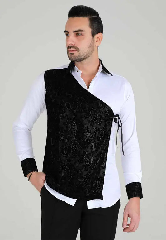 Very elegant white men's shirt with black cloth trim