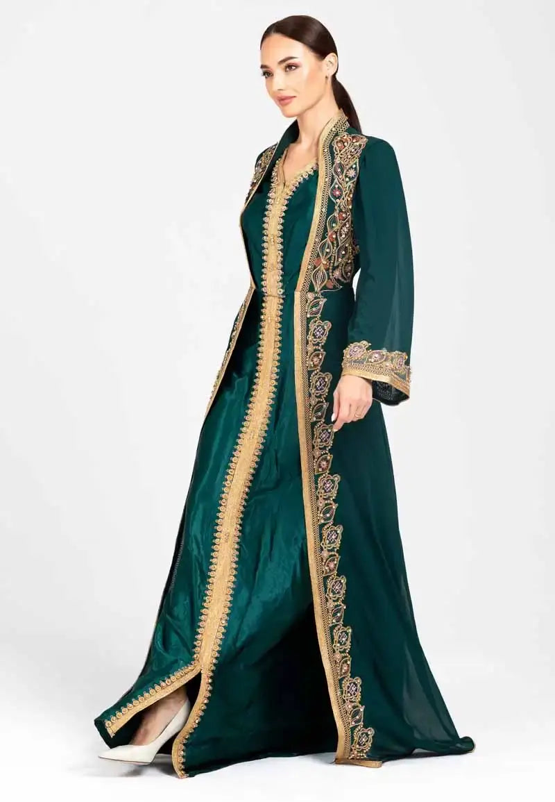 Moroccan caftan embroidered with gold threads and patterns