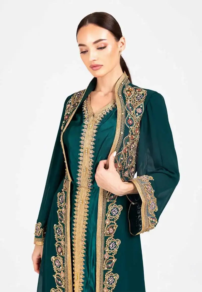 Moroccan caftan embroidered with gold threads and patterns