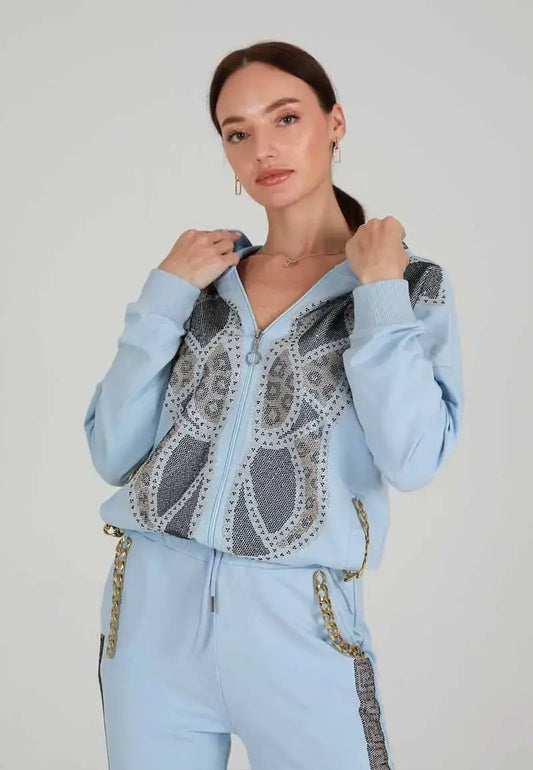 Women's Cotton Pajamas Embroidered with Shiny Diamonds