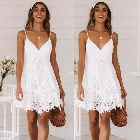 Lace Stitching Sexy Strap Lace Dress Women