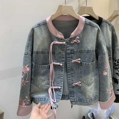 Vintage Buckle Fake Two-piece Denim Coat