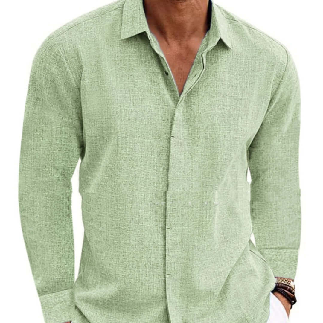 Long Sleeve T-shirt Undershirt Solid Color Long Sleeve Cotton Linen Shirt Men