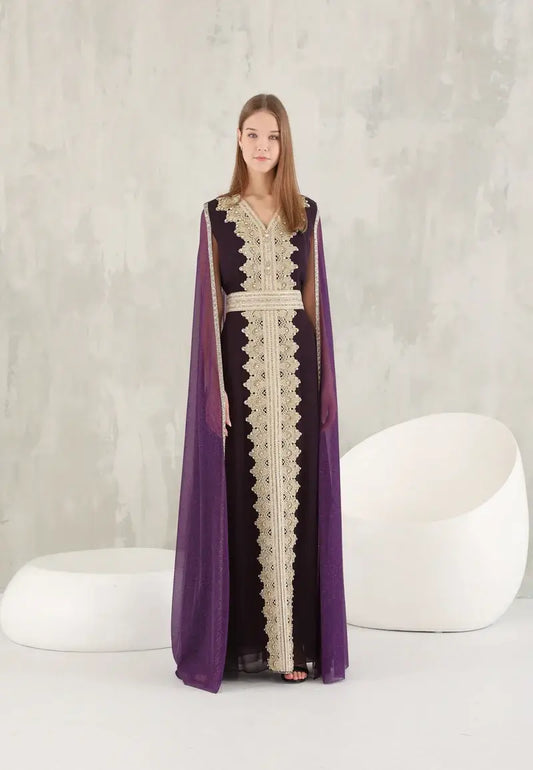 Luxurious Legacy: Moroccan Kaftan with Cane-Encrusted Scarf