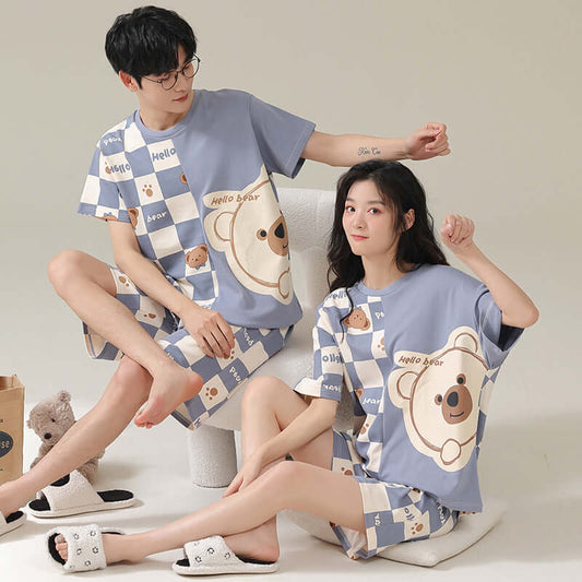 Pure Cotton Couple Pajamas Summer Short Sleeve Shorts