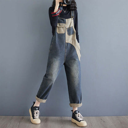 Autumn New Plus Size Loose Denim Suspender Pants