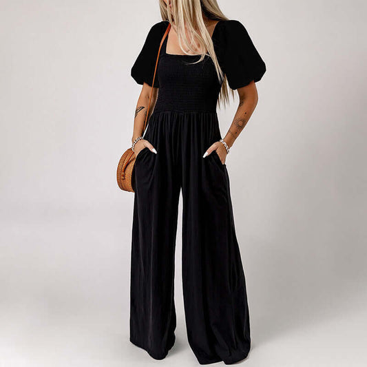 Women's Square Collar Short Sleeve Jumpsuit