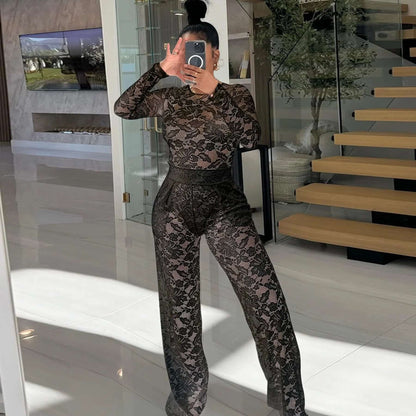 Lace Jumpsuit Straight-leg Pants Suit