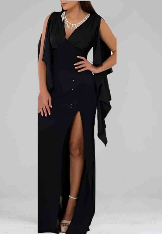 Black Evening Gown with Sheer Overlay