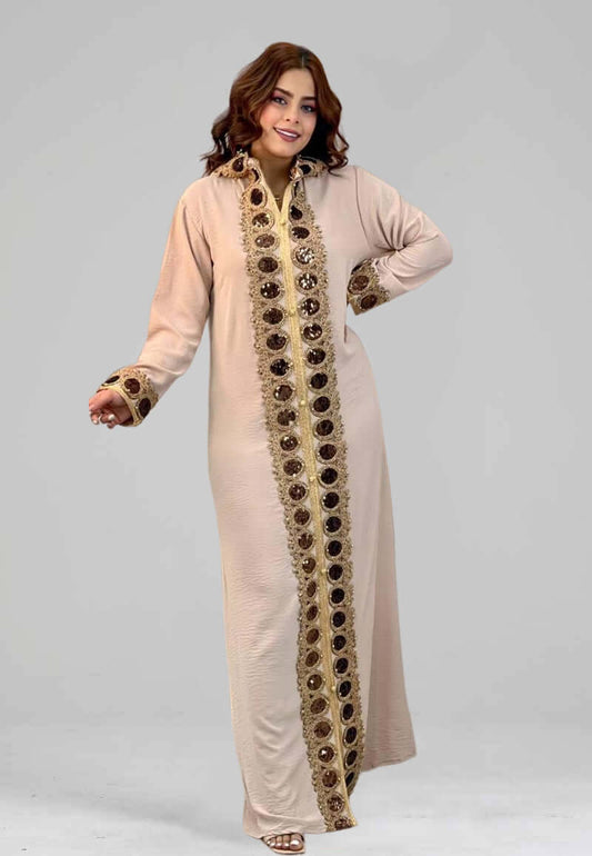 Turkish Design Abaya with Golden Embroidery