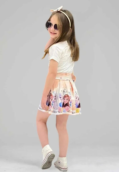 Girls 4 Piece Set T-shirt, Skirt, Bow and Bag