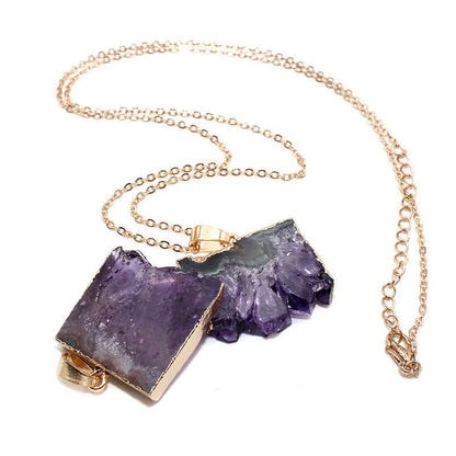 Natural Amethyst Cluster Rough Stone Sliced Amethyst Necklace Pendant