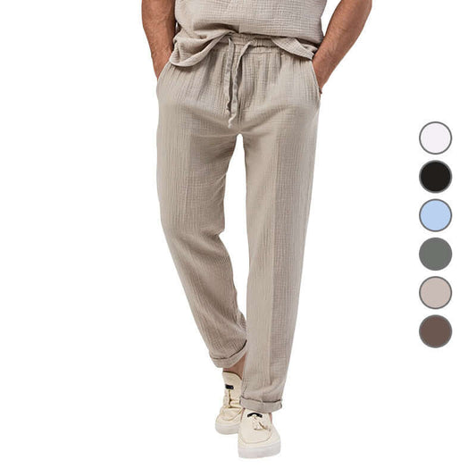 Summer Men's Breathable Solid Color Trousers Plus Size Loose Casual Pants