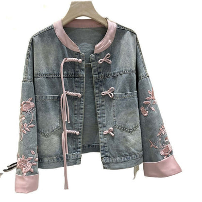 Vintage Buckle Fake Two-piece Denim Coat