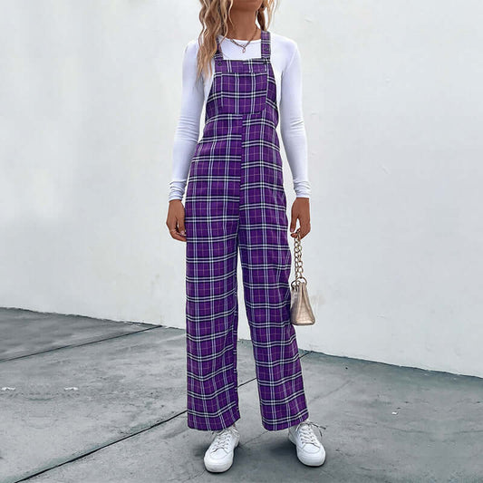 Plaid Spaghetti Straps Casual Jumpsuit Women's Clothing