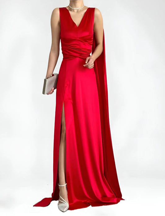 Women's Long Evening Dress with Leg Slit